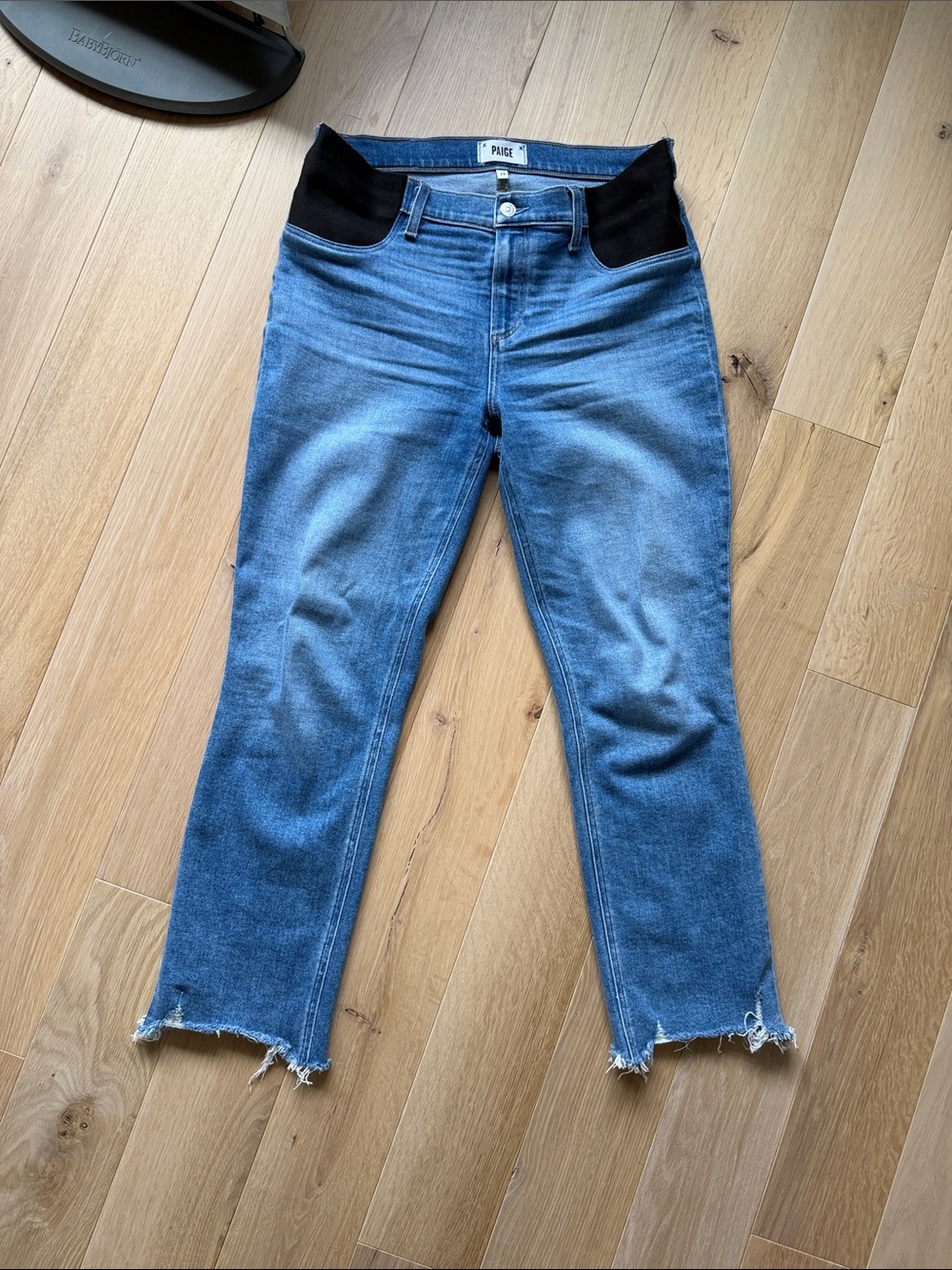 PAIGE Cindy Medium Blue Cropped Maternity Jeans